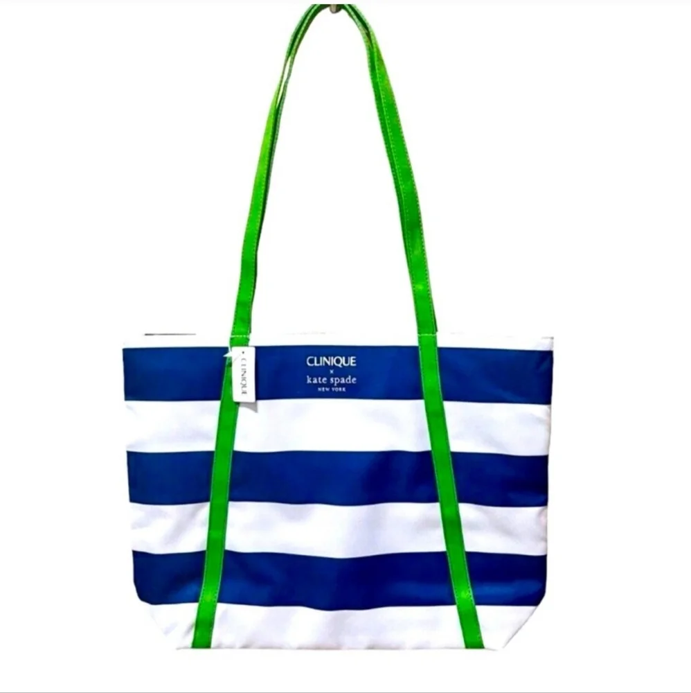 Clinique X Kate Spade New York Tote Blue & White Striped & Green